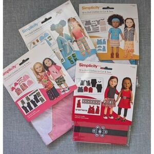 Simplicity 18 inch Doll Clothes Cut & Sew Fabric Panels Lot of 4 New